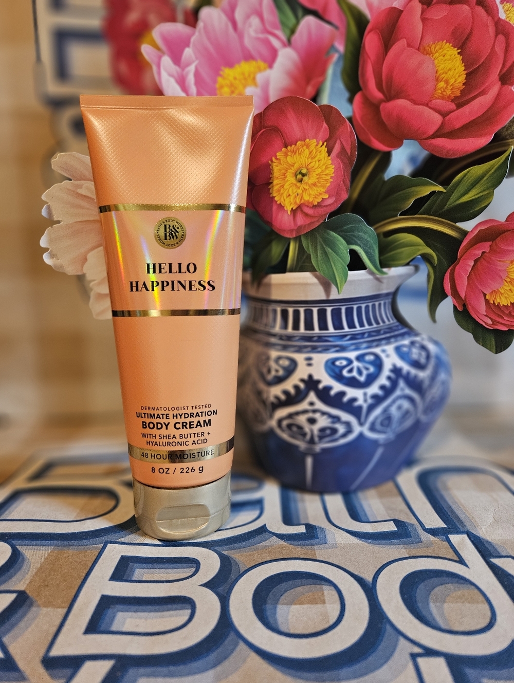 NWT Bath and Body Works Hello Happiness Body Cream - Orange, Gold